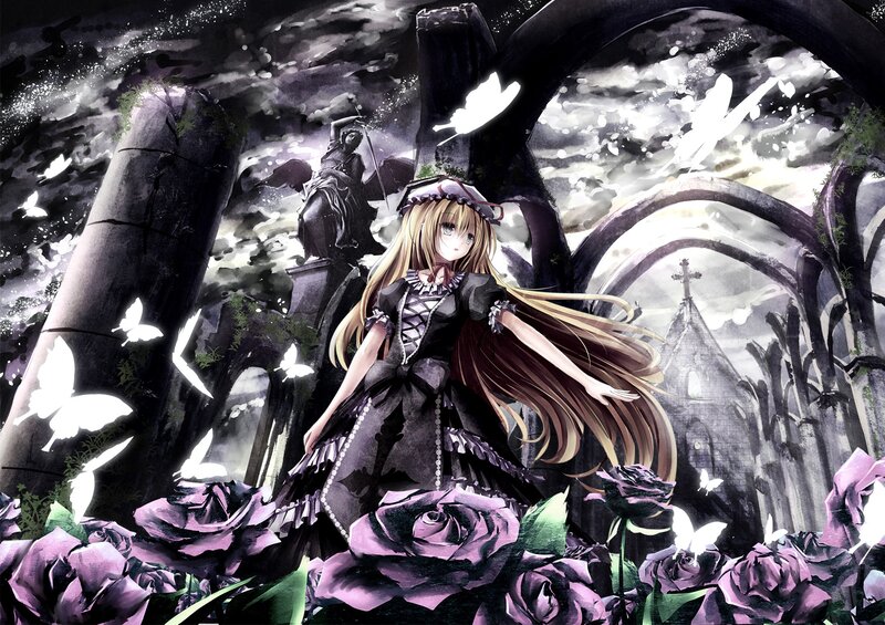 Anime girl in a gothic garden