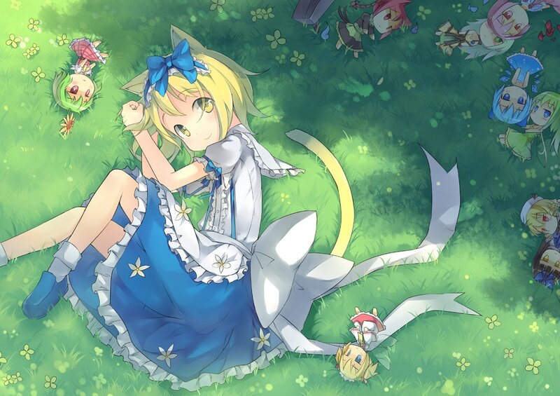 Anime girl in a grassy field
