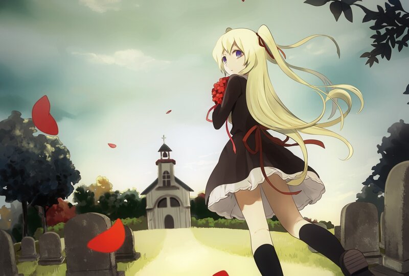 Anime girl in a graveyard