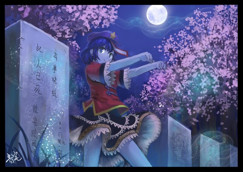 Anime girl in a graveyard