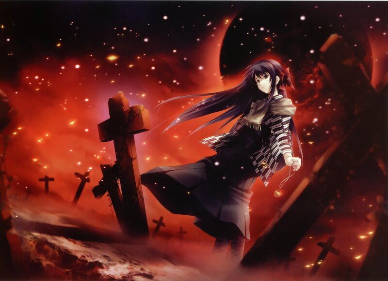 Anime girl in a graveyard