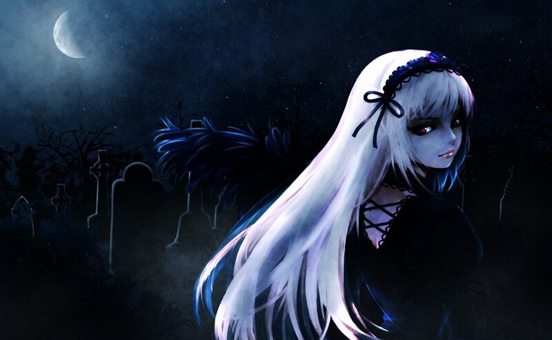 Anime girl in a graveyard