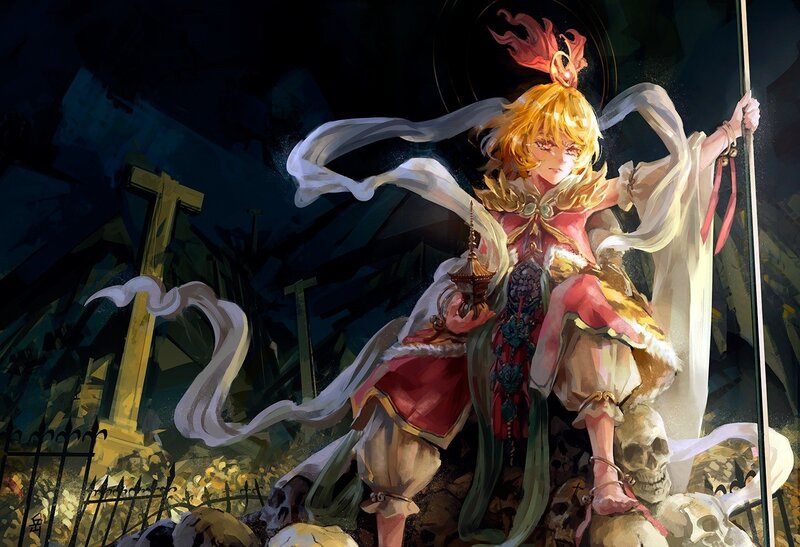 Anime girl in a graveyard