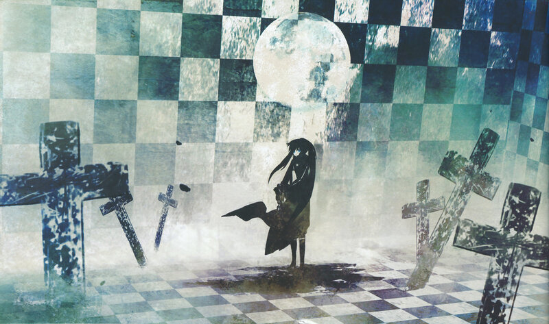 Anime girl in a graveyard