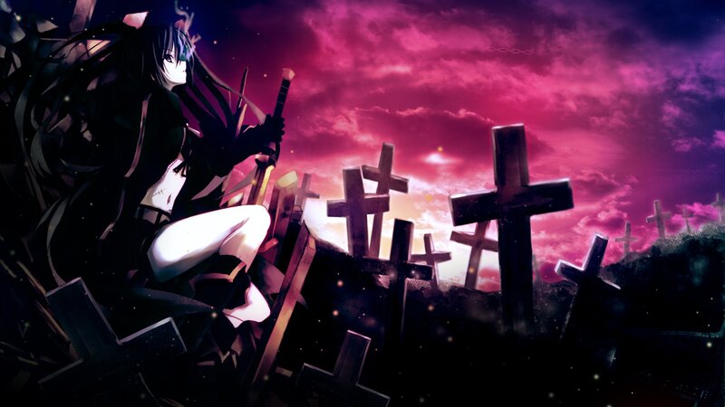 Anime girl in a graveyard