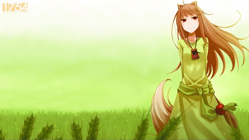Anime girl in a green field