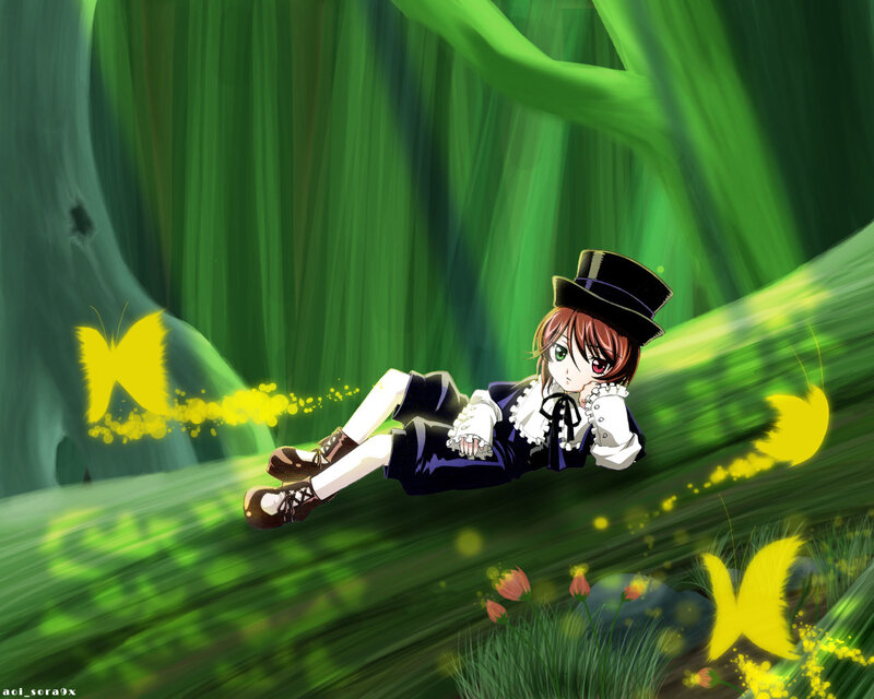 Anime girl in a green forest
