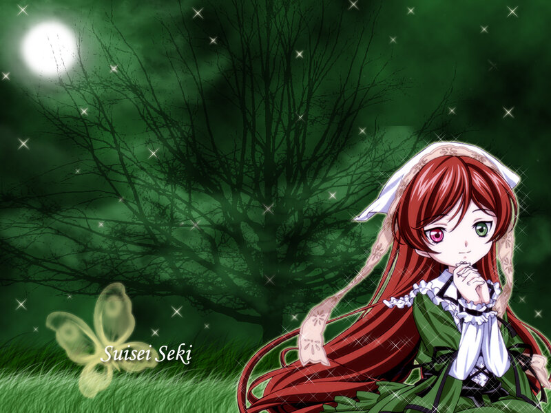 Anime girl in a green forest