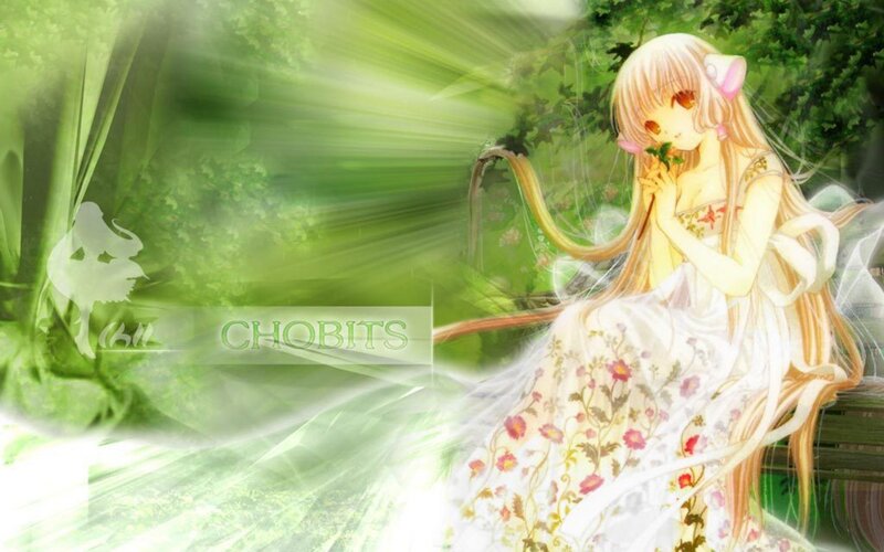 Anime girl in a green forest