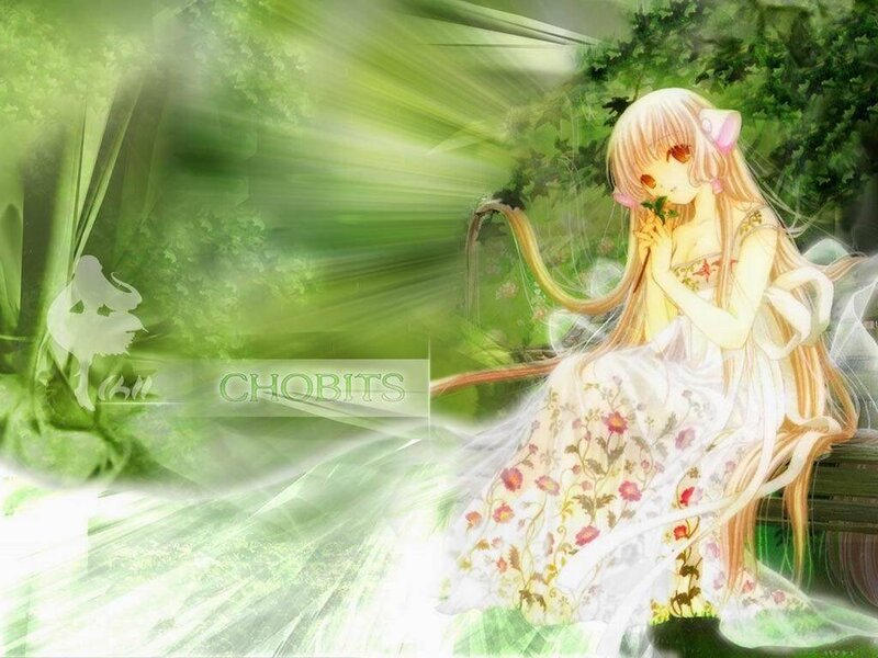 Anime girl in a green forest