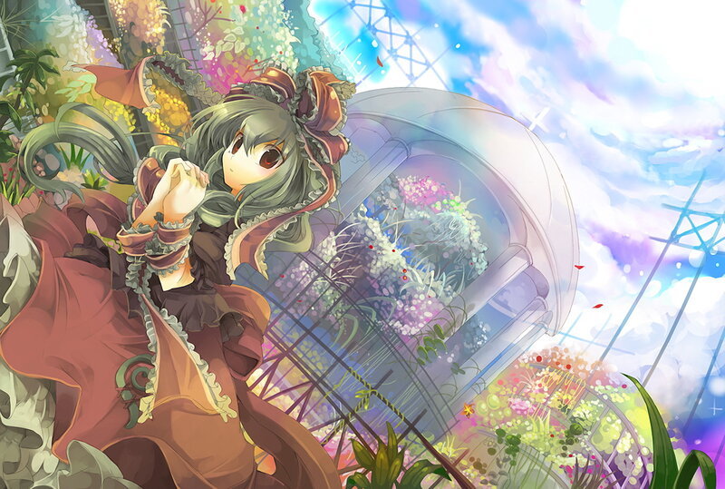 Anime girl in a greenhouse