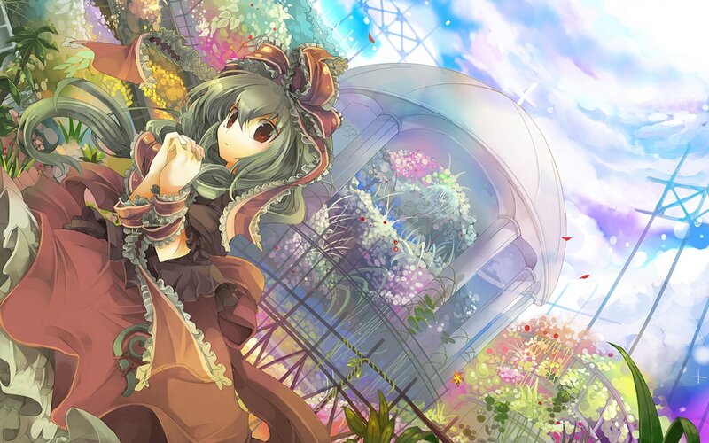 Anime girl in a greenhouse