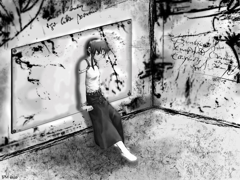Anime girl in a grungy room