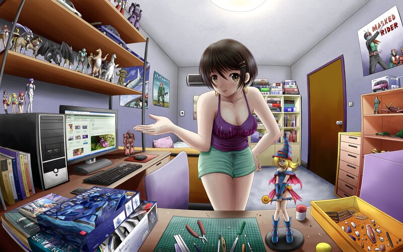Anime girl in a hobby room