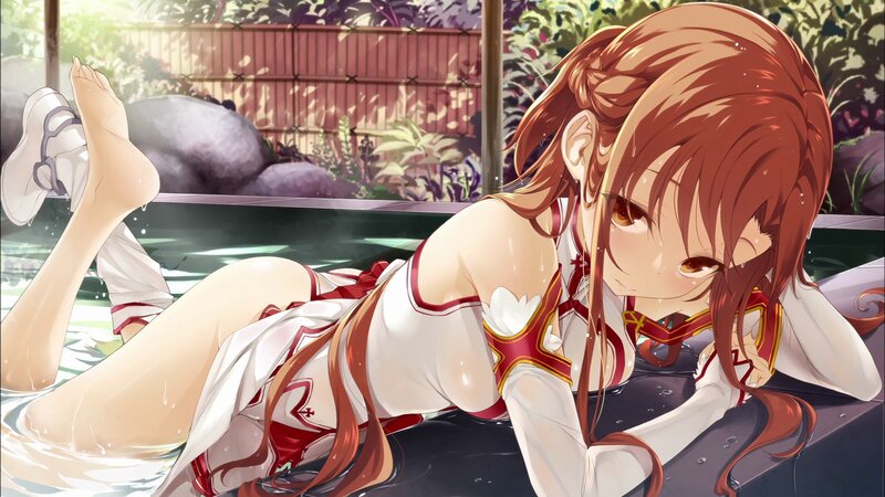 anime girl in a hot spring