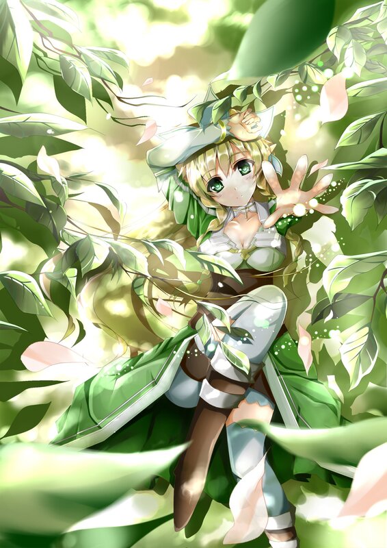 Anime girl in a leafy forest