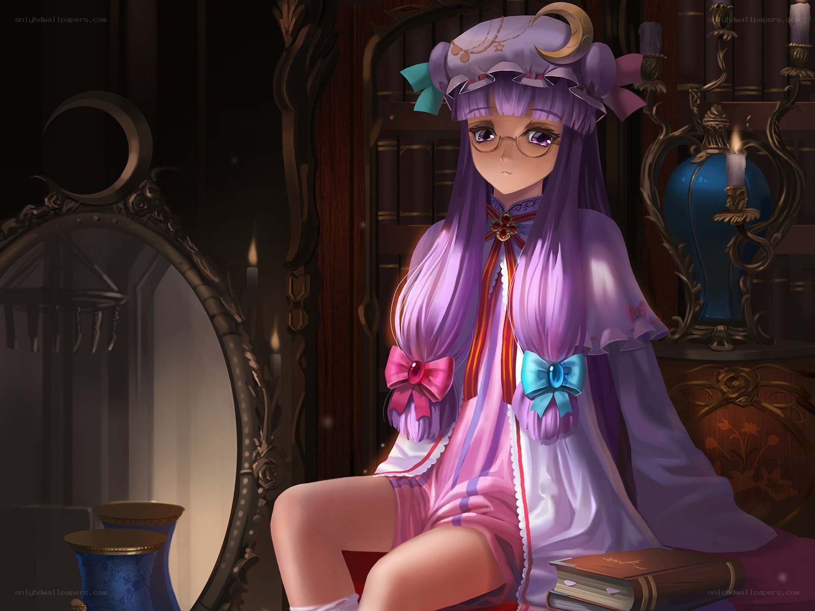 anime girl in a library