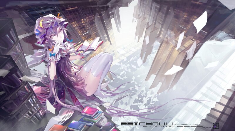 Anime girl in a library
