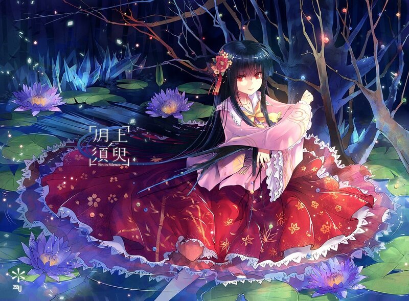 Anime girl in a lotus pond