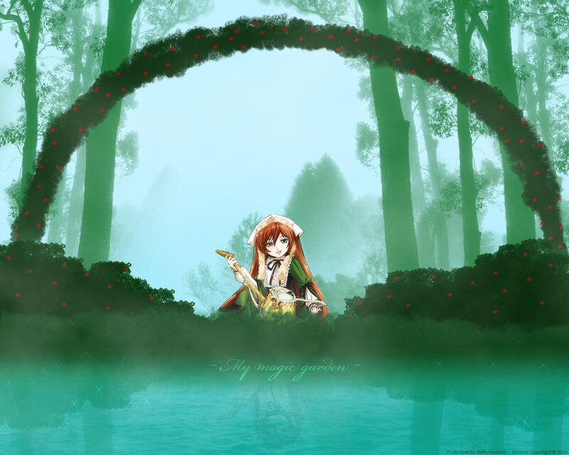 Anime girl in a magic garden