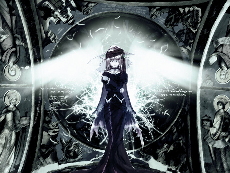 Anime girl in a magical chamber