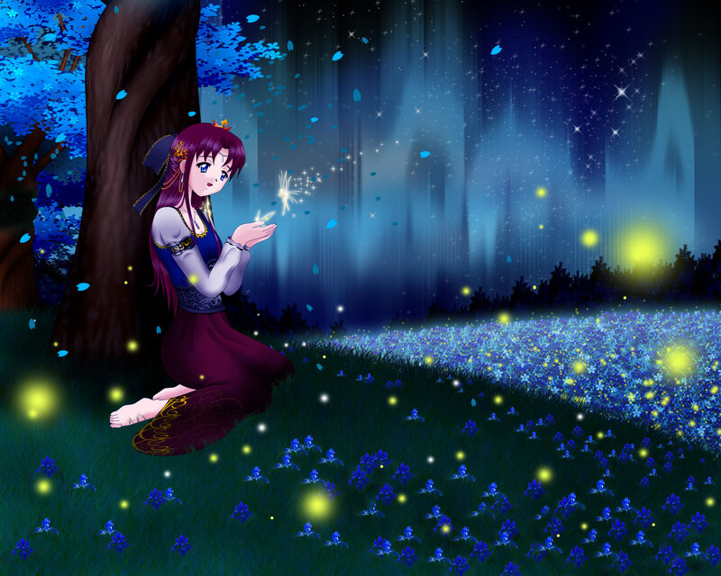 Anime girl in a magical forest