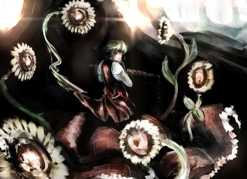 Anime girl in a mechanical garden
