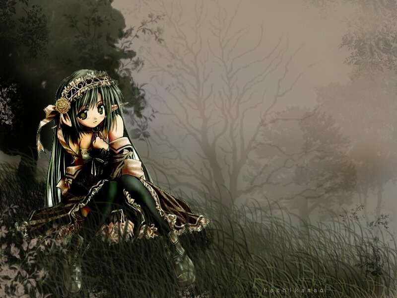anime girl in a misty forest