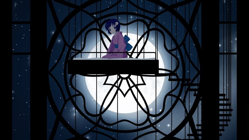 anime girl in a moonlit cage