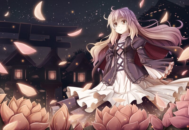 Anime girl in a moonlit garden