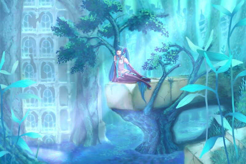 Anime girl in a mystical forest