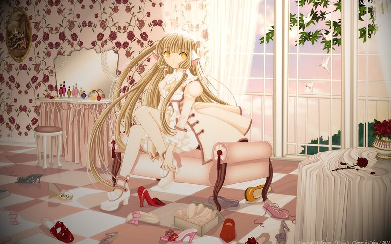 Anime girl in a pink room