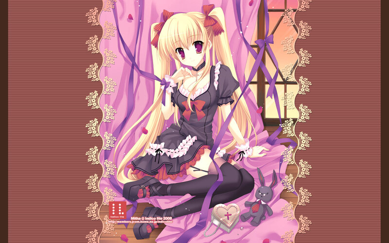 anime girl in a pink room