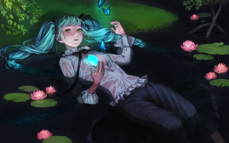 Anime girl in a pond