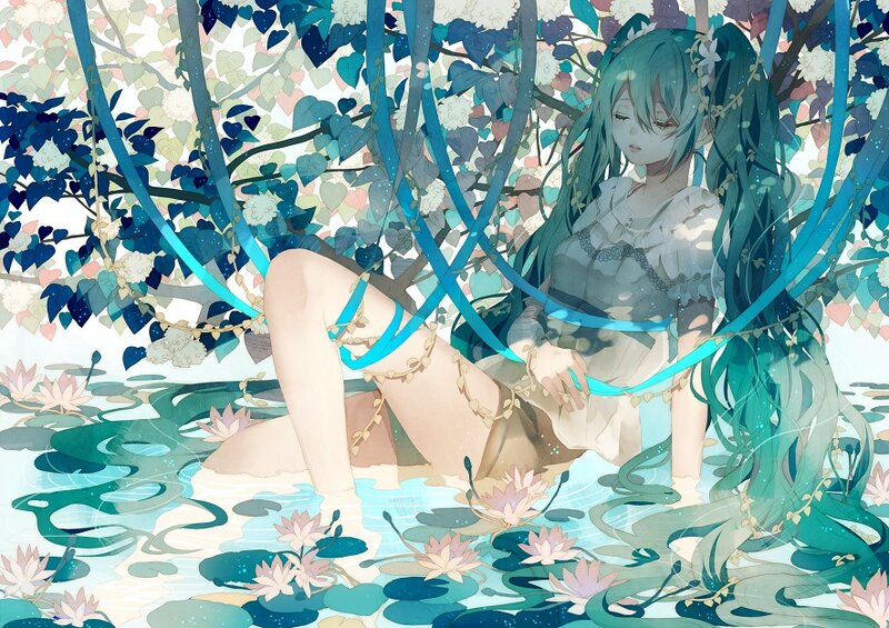 Anime girl in a pond