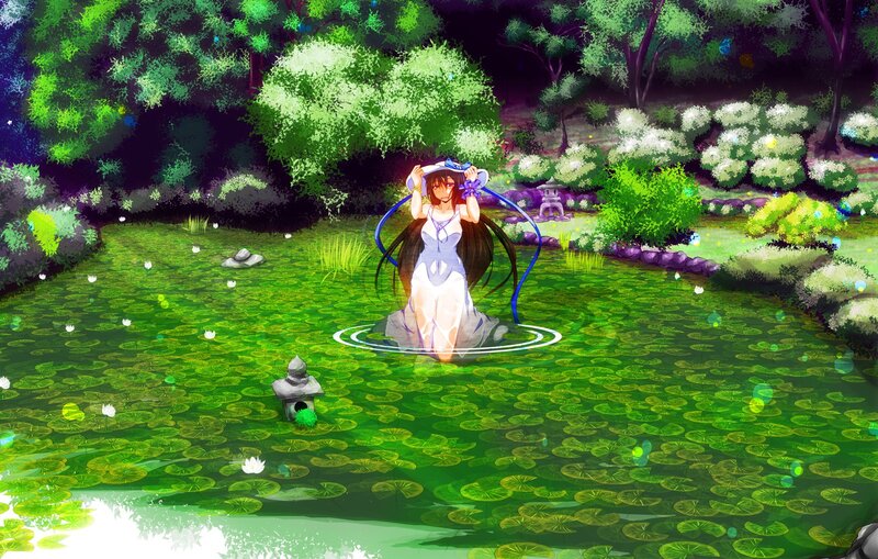 Anime girl in a pond