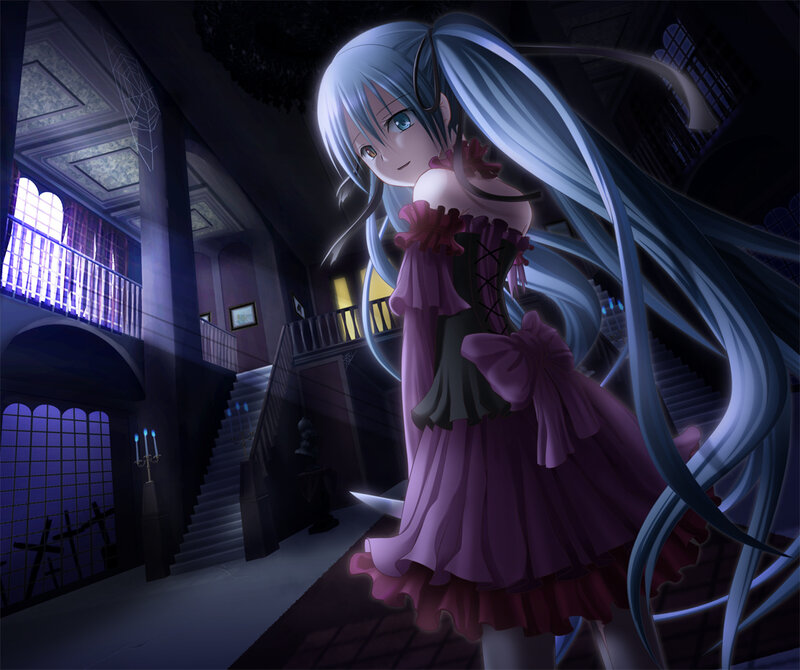 anime girl in a purple dress