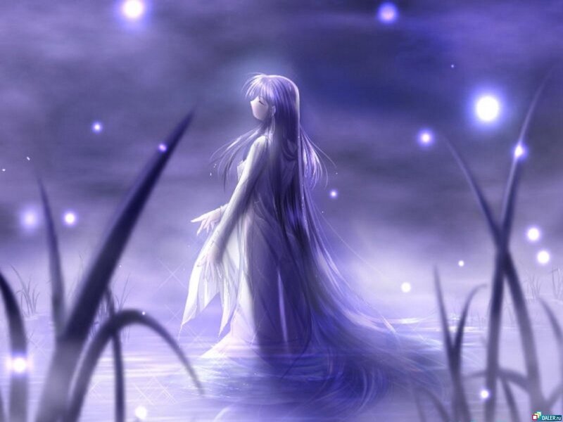Anime girl in a purple field