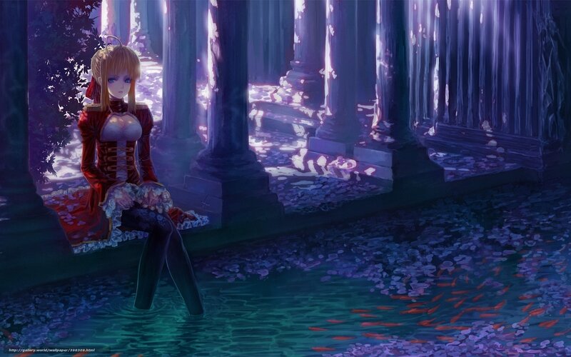 Anime girl in a purple garden