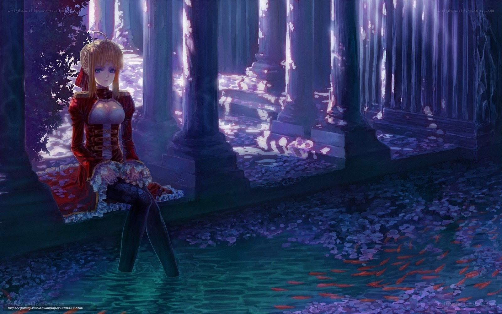 Anime girl in a purple garden