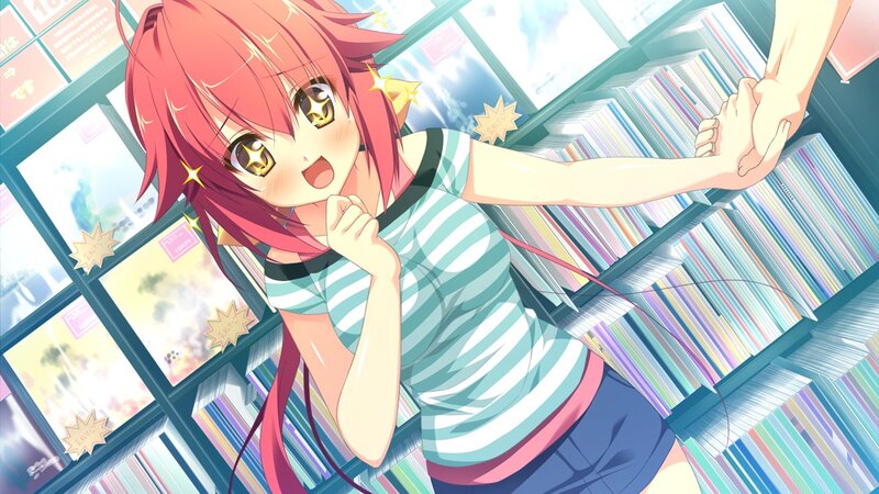 Anime girl in a record store