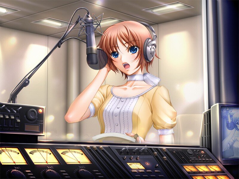 Anime girl in a recording studio