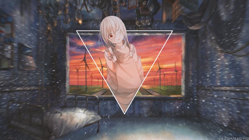 Anime Girl in a Room — Blue, Dramatic, Sunset
