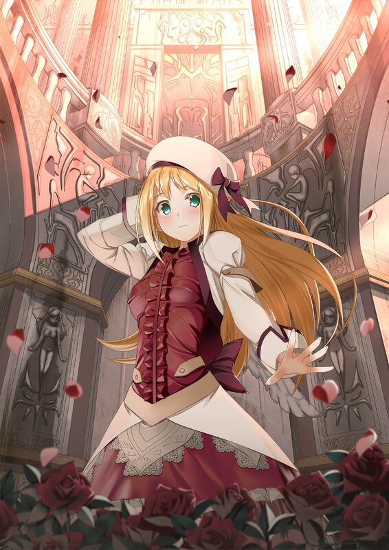 anime girl in a rose garden