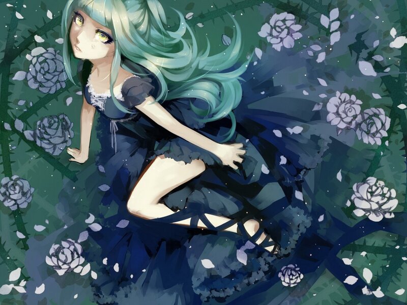 anime girl in a rose garden