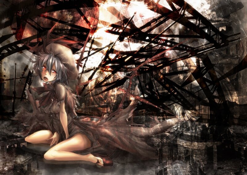 anime girl in a ruined city