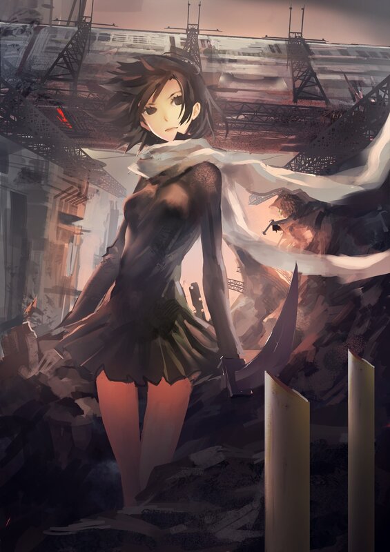 Anime girl in a ruined city