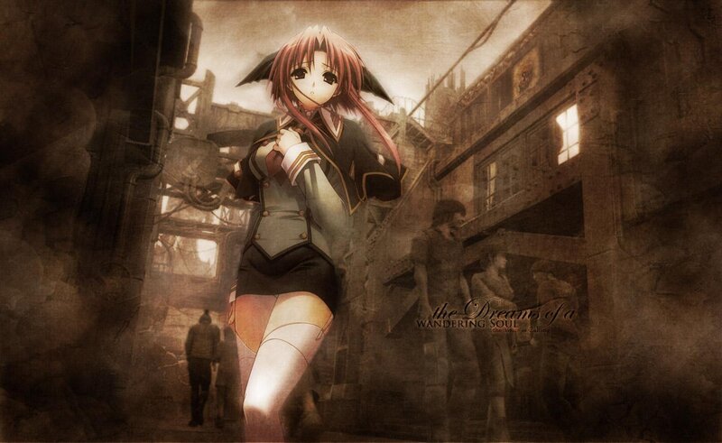 anime girl in a ruined city
