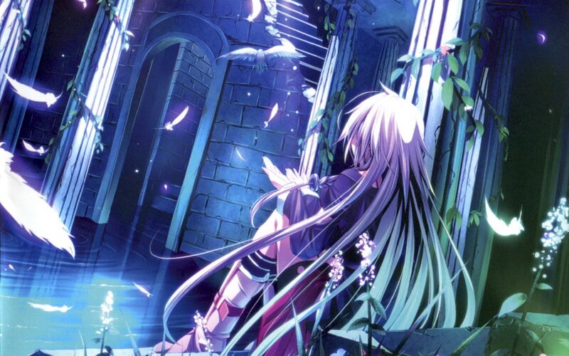 anime girl in a ruined temple
