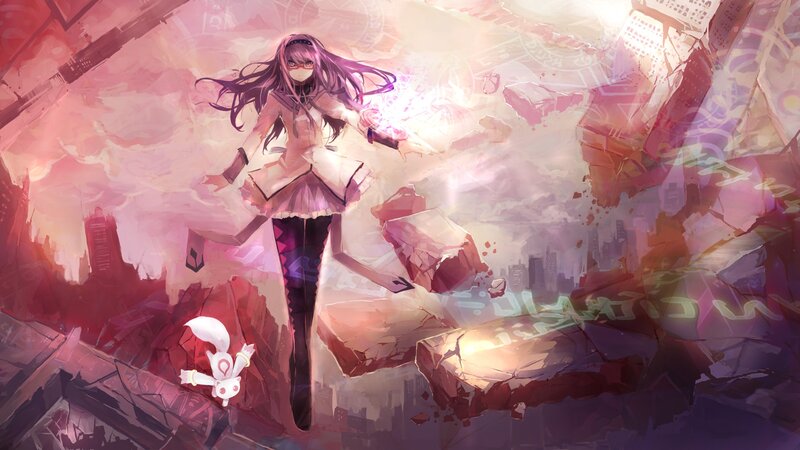Anime girl in a shattered city